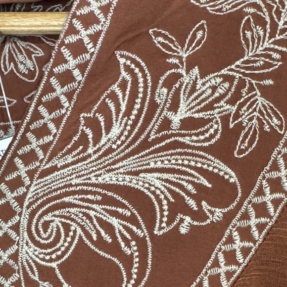 Democracy NWT Brown Embroidered Long Sleeve Peasant Top size S Western Rodeo - Picture 5 of 12